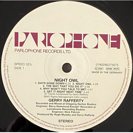 Gerry Rafferty - Night Owl  (0190296375675) виниловая пластинка - фото 3