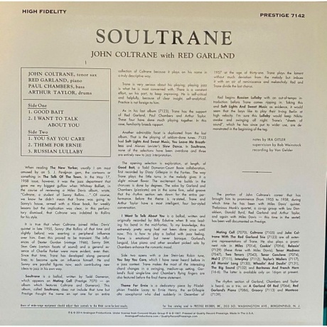 John Coltrane - Soultrane (Analogue) (0753088714238) виниловая пластинка - фото 6