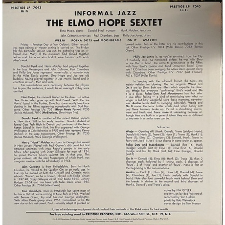 Elmo Hope - Informal Jazz (Analogue) (0753088704314) виниловая пластинка - фото 3