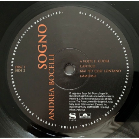 Andrea Bocelli - Sogno (0602547189349) виниловая пластинка - фото 8