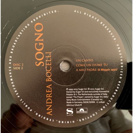 Andrea Bocelli - Sogno (0602547189349) виниловая пластинка - фото 10