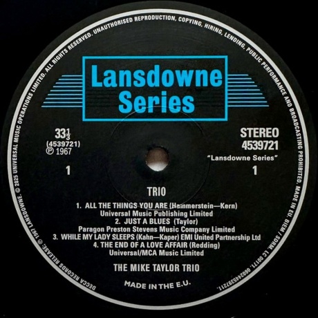 Mike Taylor - Trio (Analogue) (0602445397211) виниловая пластинка - фото 3