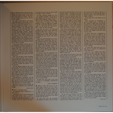 Joao Gilberto - Getz / Gilberto (9003829977844) виниловая пластинка - фото 6