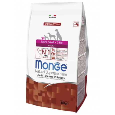 Корм сухой Monge Dog Speciality Extra Small  для взрослых собак миниатюрных пород ягненок с рисом и картофелем 800г - фото 3