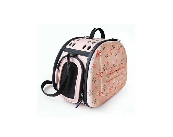 Ibiyaya складная сумка-переноска для собак и кошек до 6 кг бледно-розовая в цветочек - фото 1