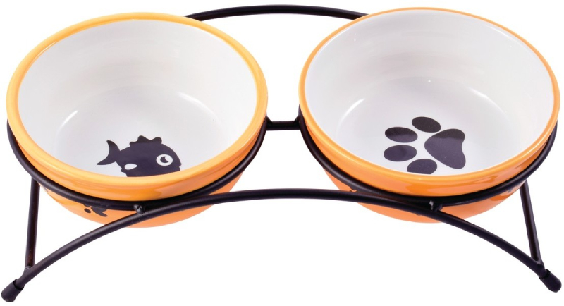 Миска для собак и кошек КерамикАрт керамическая двойная на подставке оранжевая 2 х 290 мл