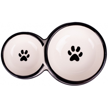 КерамикАрт миска для собак двойная 100 мл и 220 мл, белая с лапками - фото 2