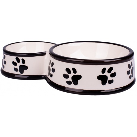 КерамикАрт миска для собак двойная 100 мл и 220 мл, белая с лапками - фото 4