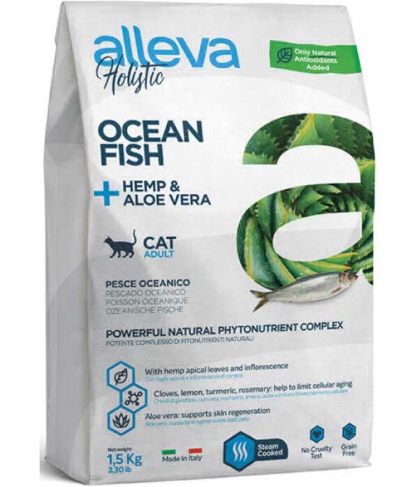 Корм сухой ALLEVA HOLISTIC CAT Adult Ocean Fish для взрослых кошек с океанической рыбой, коноплей и алое вера 1,5 кг 2745
