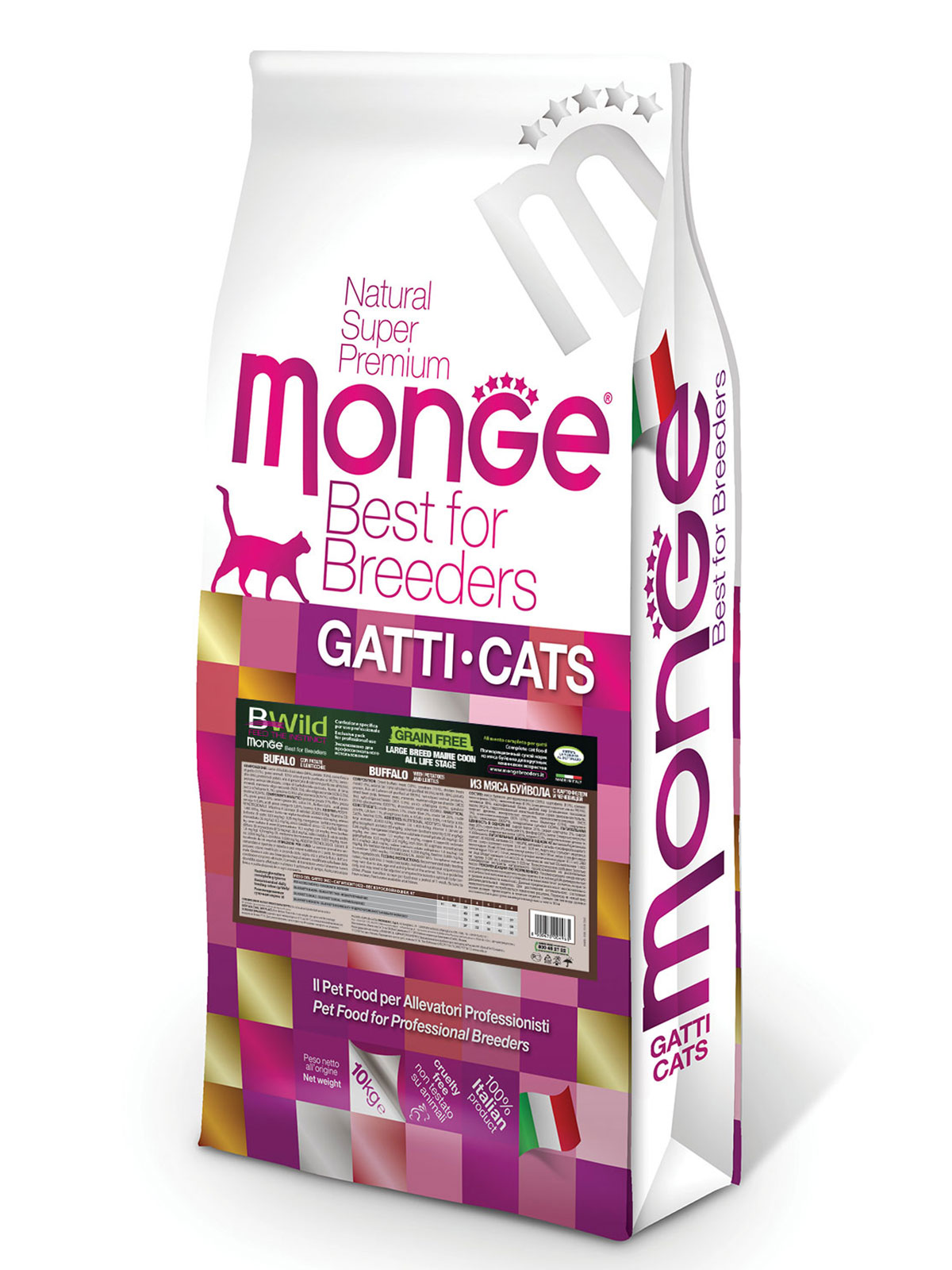 Корм сухой Monge PFB Cat BWild GRAIN FREE беззерновой  из мяса буйвола для крупных кошек всех возрастов 10 кг
