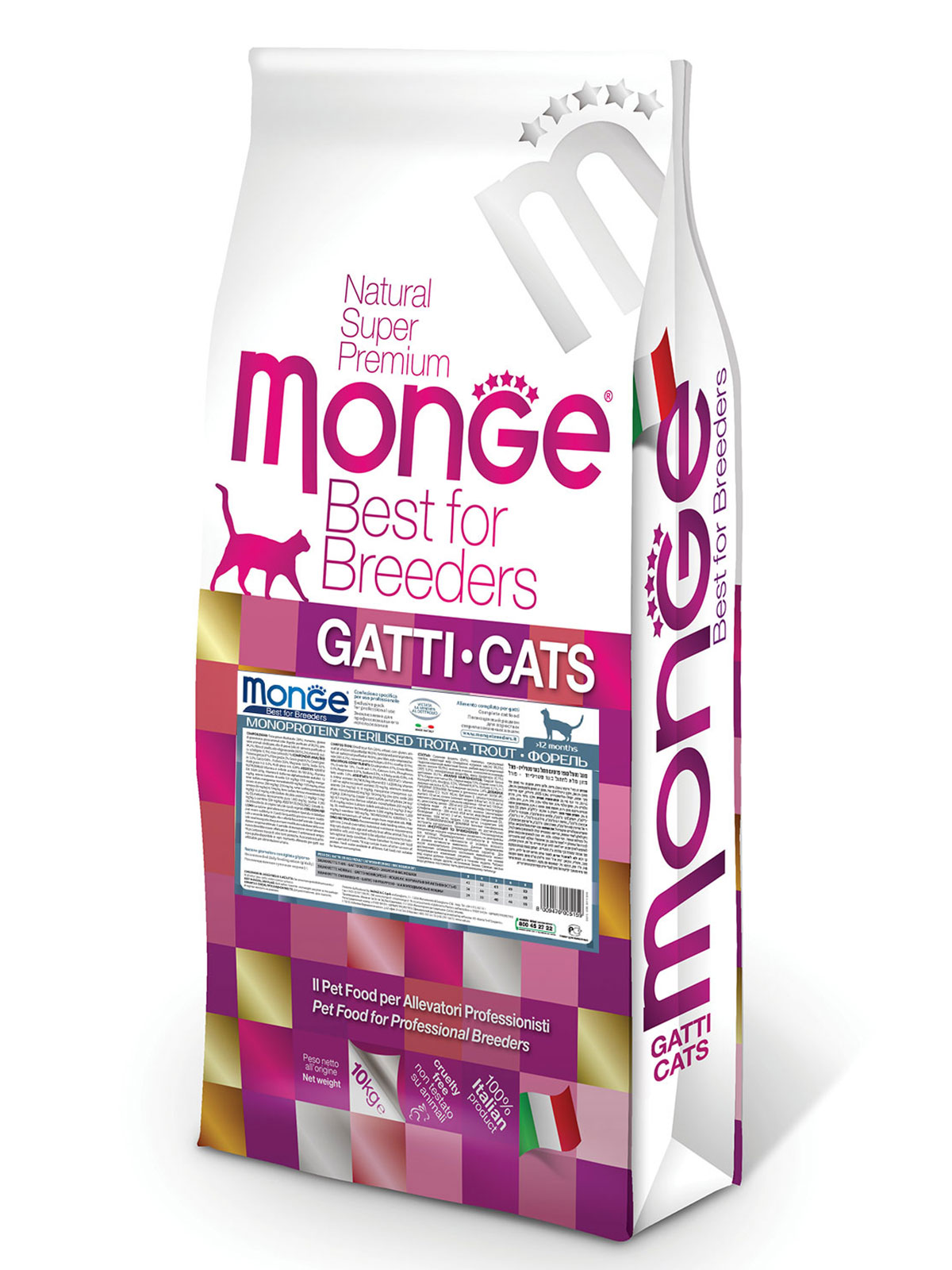 Корм сухой Monge PFB Cat Monoprotein Sterilised  с форелью для стерилизованных кошек 10 кг