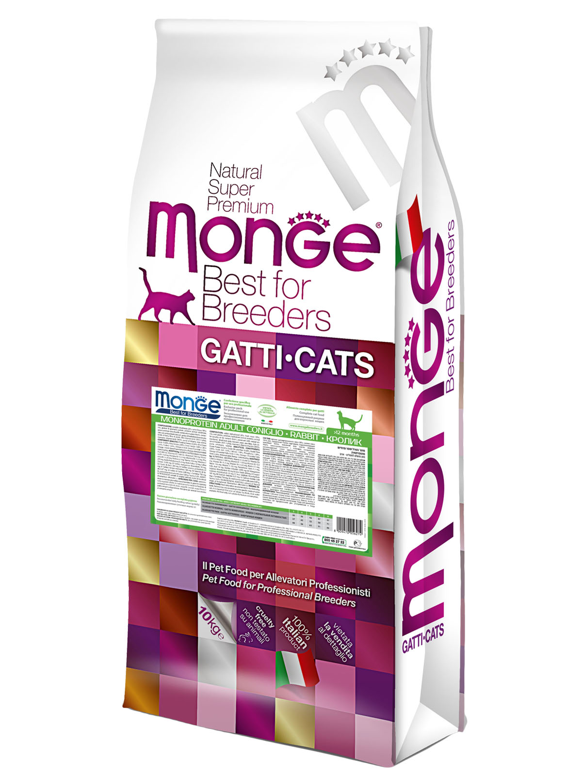 Корм сухой Monge PFB Cat Monoprotein  для взрослых кошек с кроликом 10 кг