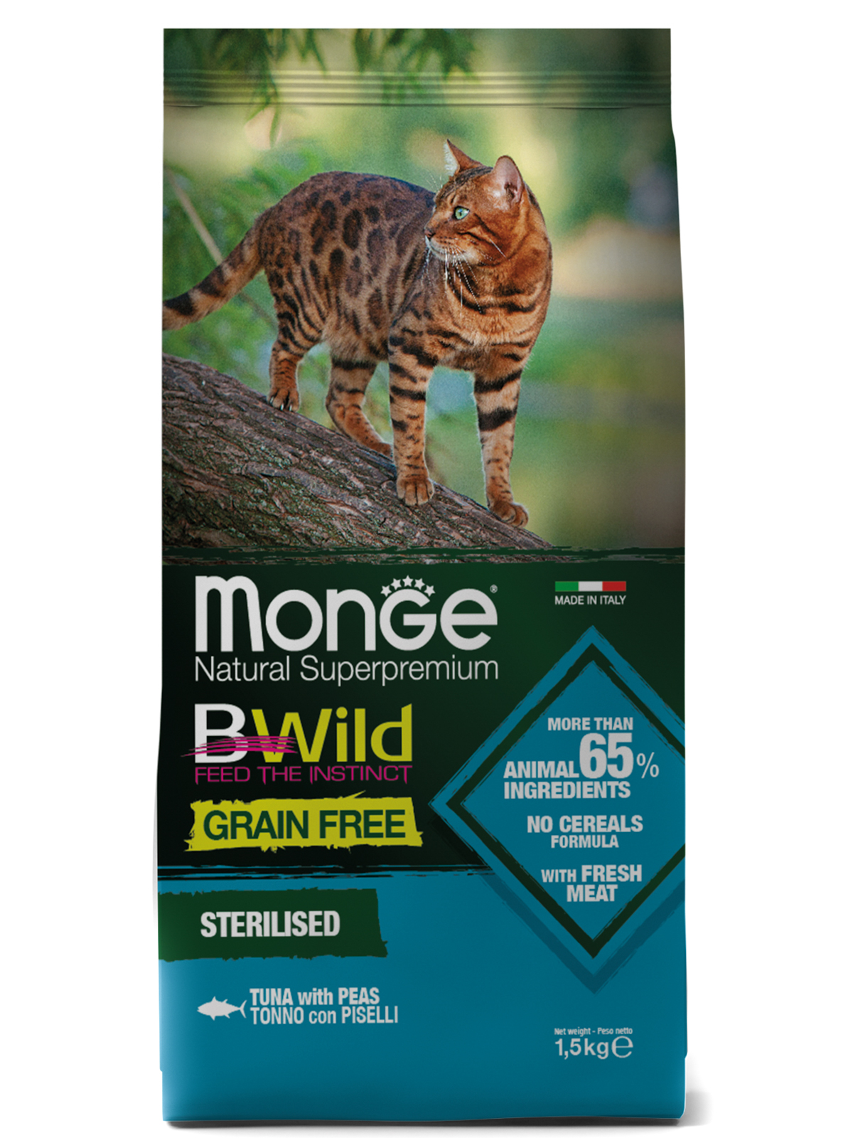 Корм сухой Monge Cat BWild GRAIN FREE беззерновой  из тунца для стерилизованных кошек 1,5 кг