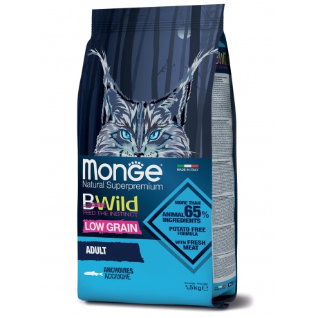 Корм сухой Monge Cat BWild LOW GRAIN низкозерновой  из анчоуса для взрослых кошек 1,5 кг - фото 2