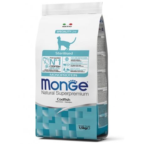Корм сухой Monge Cat Monoprotein Sterilised Merluzzo  для стерилизованных кошек с треской 1,5 кг - фото 5