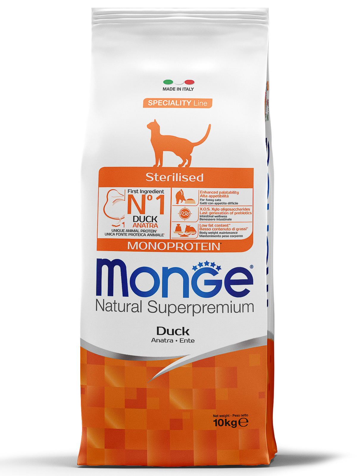 Корм сухой Monge Cat Monoprotein Sterilised  с уткой для стерилизованных кошек 10 кг
