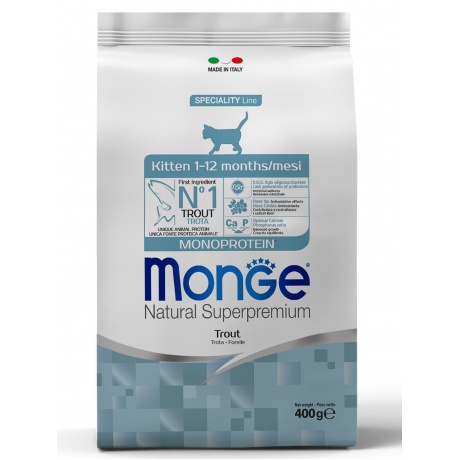 Корм сухой Monge Cat Monoprotein  для котят с форелью 400г - фото 1