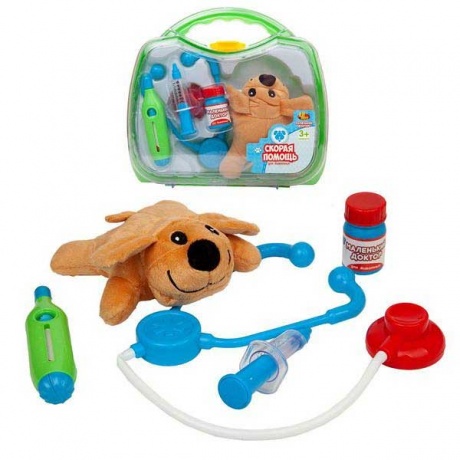 Игровой набор Abtoys Маленький доктор. Скорая помощь для животных, чемоданчик с плюшевой собакой арт.PT-01242 - фото 1