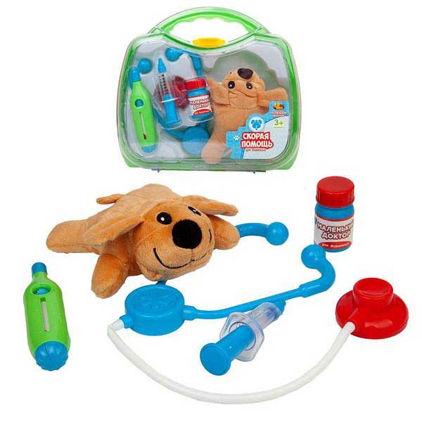 Игровой набор Abtoys Маленький доктор. Скорая помощь для животных, чемоданчик с плюшевой собакой арт.PT-01242