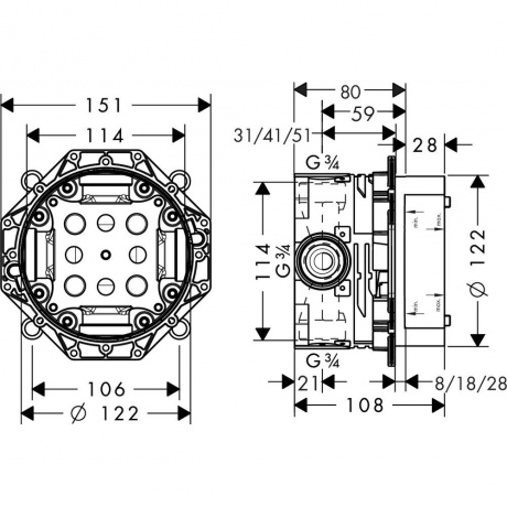Скрытая часть смесителя Hansgrohe iBox universal 01800180 - фото 2