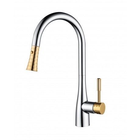 

Смеситель для кухни D&K Rhein.Schiller с выдвижной лейкой хром золото (DA1462504A)