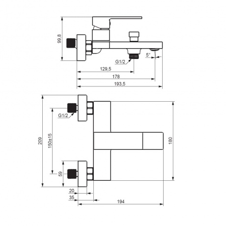 Смеситель для ванны и душа Damixa Gala 531000000 хром - фото 2
