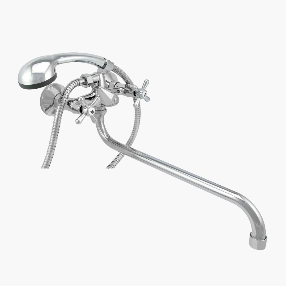 Смеситель ванно-душевой двуручный Istok life с длинным S-изливом, керам. Кран букса 0402.435