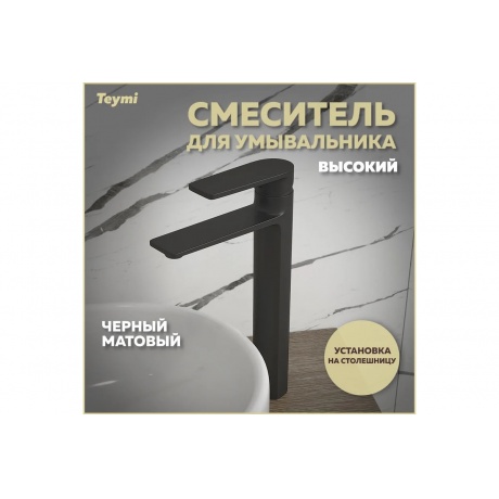 Смеситель для раковины Teymi Ellie высокий, черный матовый T10210 - фото 8