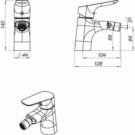 770240300 Jupiter, смеситель для биде с донным клапаном, чёрный - фото 2