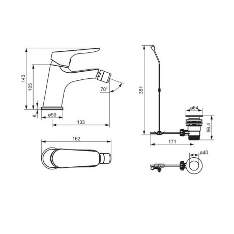 770240300 Jupiter, смеситель для биде с донным клапаном, чёрный - фото 4