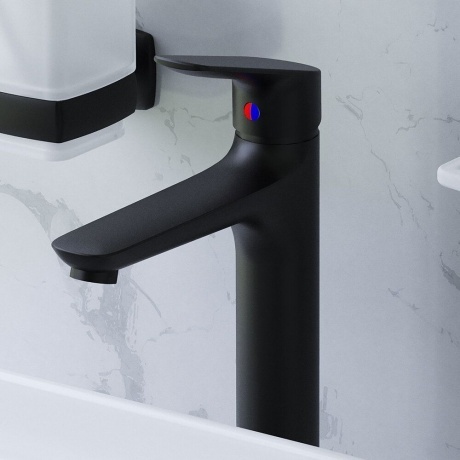 770250301 Jupiter, смеситель для умывальника высокий, черный - фото 7