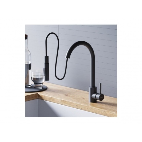 D3007522 Logic Кухонный смеситель  с вытягивающимся изливом, черный - фото 3