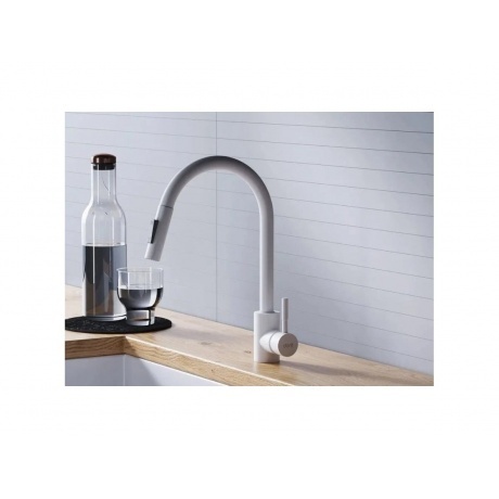 D3007533 Logic Кухонный смеситель  с вытягивающимся изливом, белый - фото 3