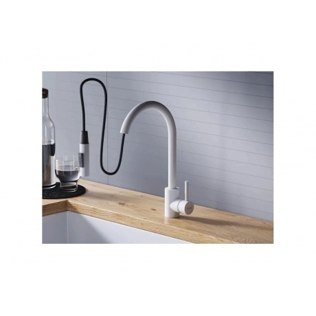 D3007533 Logic Кухонный смеситель  с вытягивающимся изливом, белый - фото 4