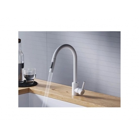 D3007533 Logic Кухонный смеситель  с вытягивающимся изливом, белый - фото 5
