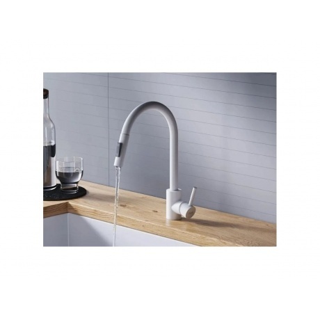 D3007533 Logic Кухонный смеситель  с вытягивающимся изливом, белый - фото 6