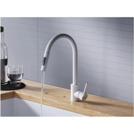 Смеситель кухонный с вытягивающимся изливом Logic D3007533 белый - фото 6