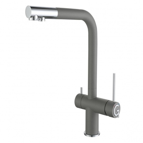 

Rivelato Смеситель для кухни Lugano Г-обр. с краном питьевой воды D-35мм, монтаж: вертикально на раковину, материал: нержавеющая сталь, цвет: серый хром