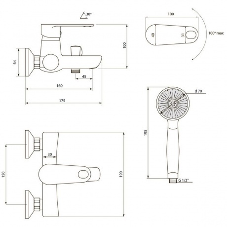 Смеситель Славен  для ванны Коттедж Л (СЛ-ОД-Л30) - фото 2