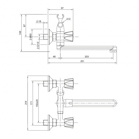 Смеситель OLIVE'S для ванны с длинным изливом CATALONA (23251CT) - фото 2