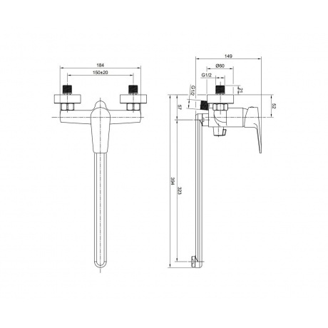 Смеситель для ванны с длинным изливом TIESO (26221TSB) - фото 2