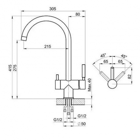 Смеситель для кухни GRANULA (7104, СТАЛЬ САТИН) - фото 2