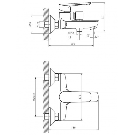 Смеситель для ванны ESKO "Lagos Black" с аксессуарами (LG54B) - фото 2