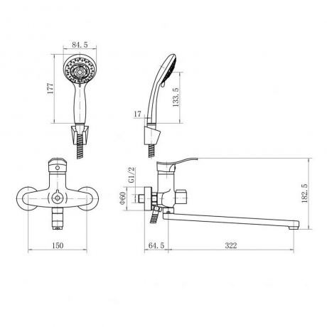 Смеситель для ванны FASHUN с душевым гарнитуром (A2228) - фото 3