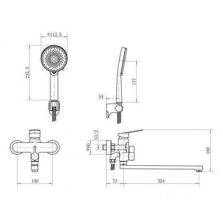 Смеситель FASHUN ванно-душевой с душевым гарнитуром (A2288) - фото 2