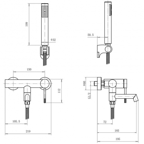 Смеситель ванно-душевой FASHUN с душевым гарнитуром сатин (A53033) - фото 2