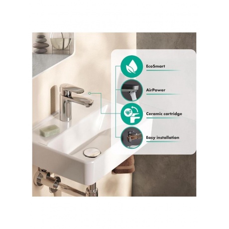 Смеситель для раковины hansgrohe Vernis Blend 100, без сливного гарнитура, хром - фото 9