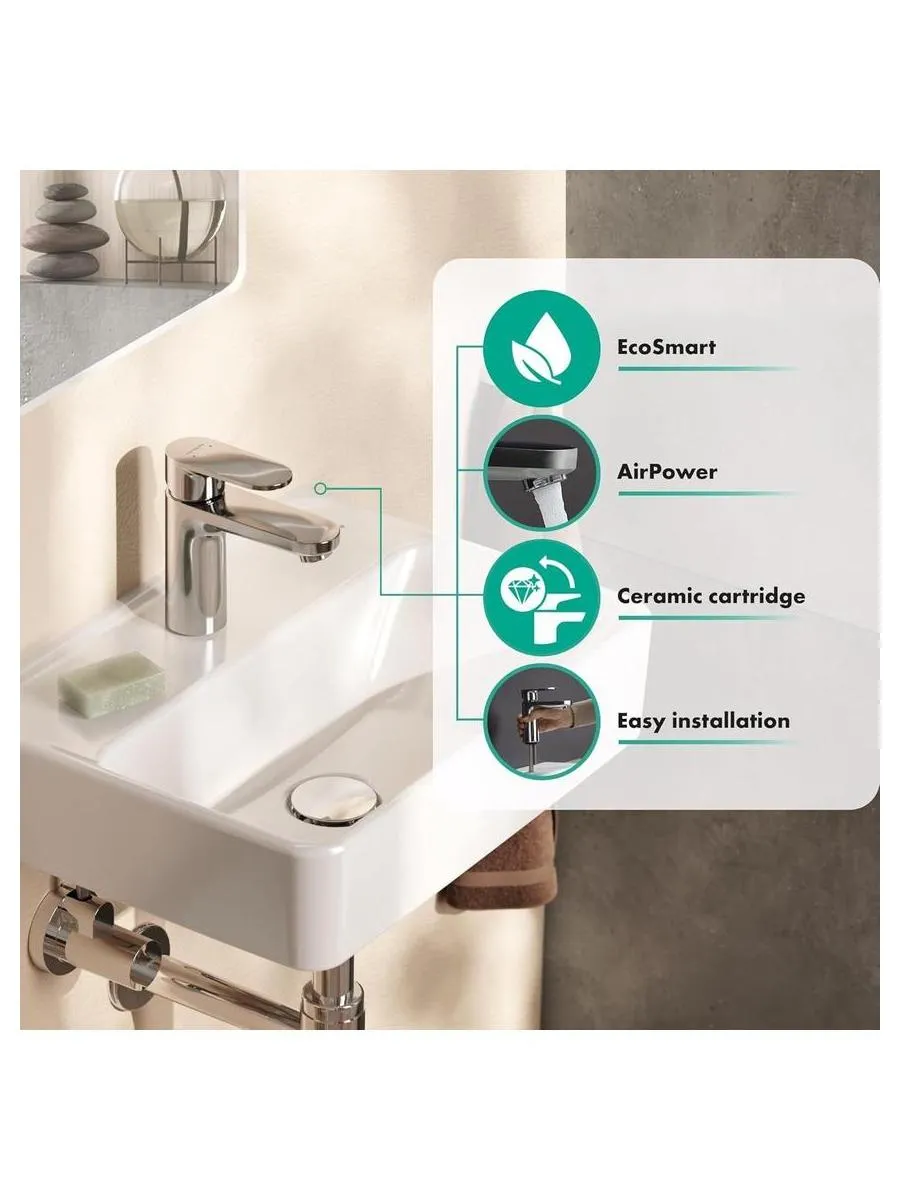 Смеситель для раковины hansgrohe Vernis Blend 100, без сливного гарнитура, хром - фото 9