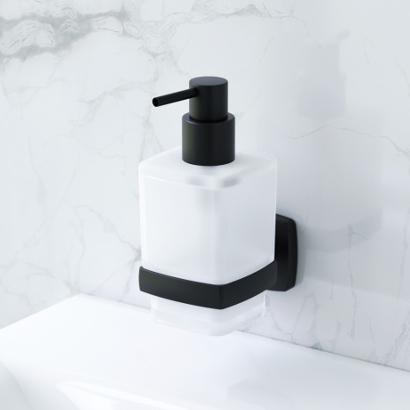 Стеклянный диспенсер для жидкого мыла с настенным держателем AM.PM Gem A9036922, цвет: черный - фото 6