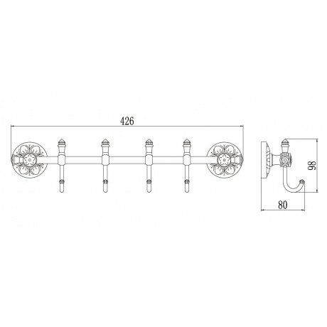 Планка с крючками (4 крючка) Savol 58а (S-005874A) - фото 2